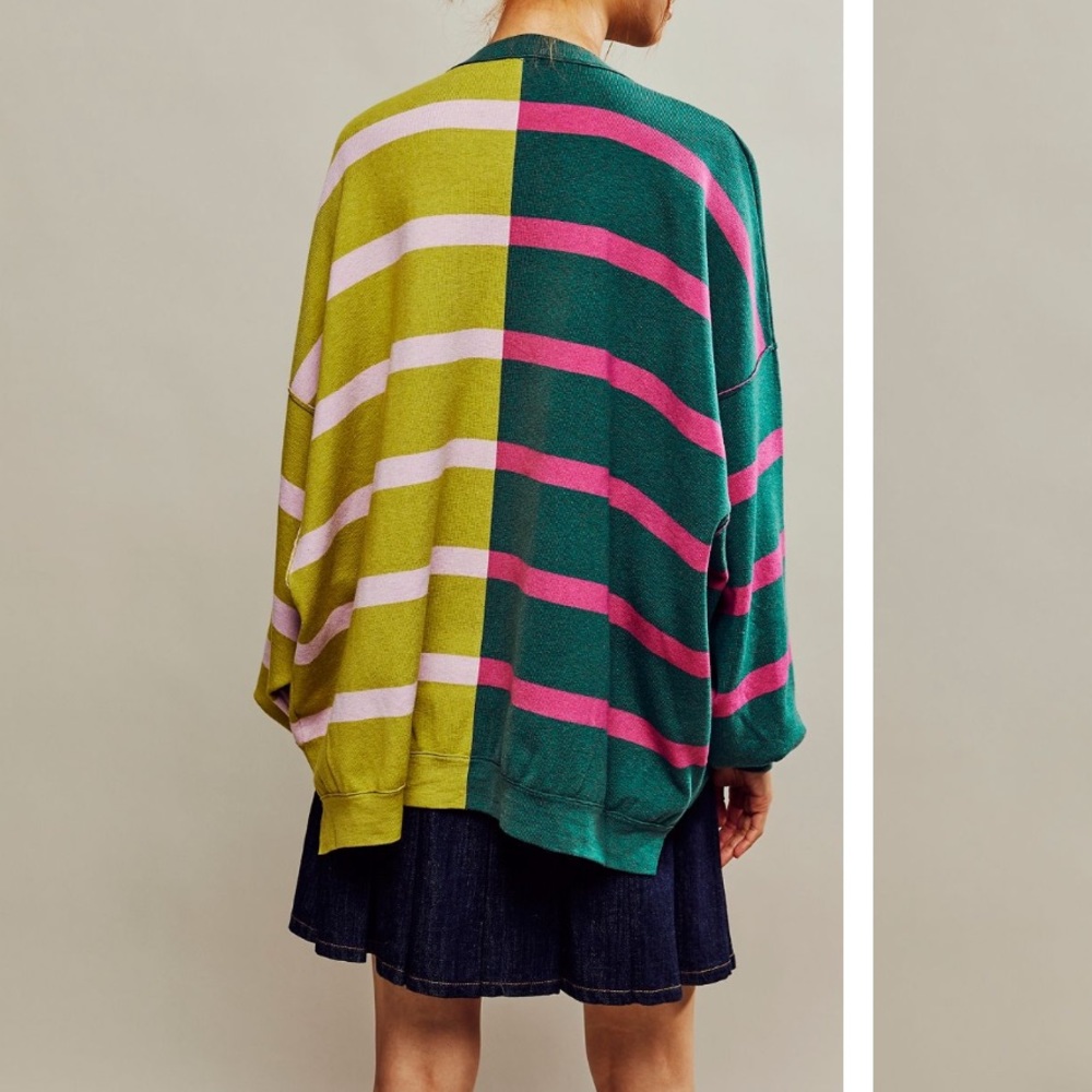 Free People Colorblock Striped Sweater in Green, Pink, Lime - Picture 2 of 8